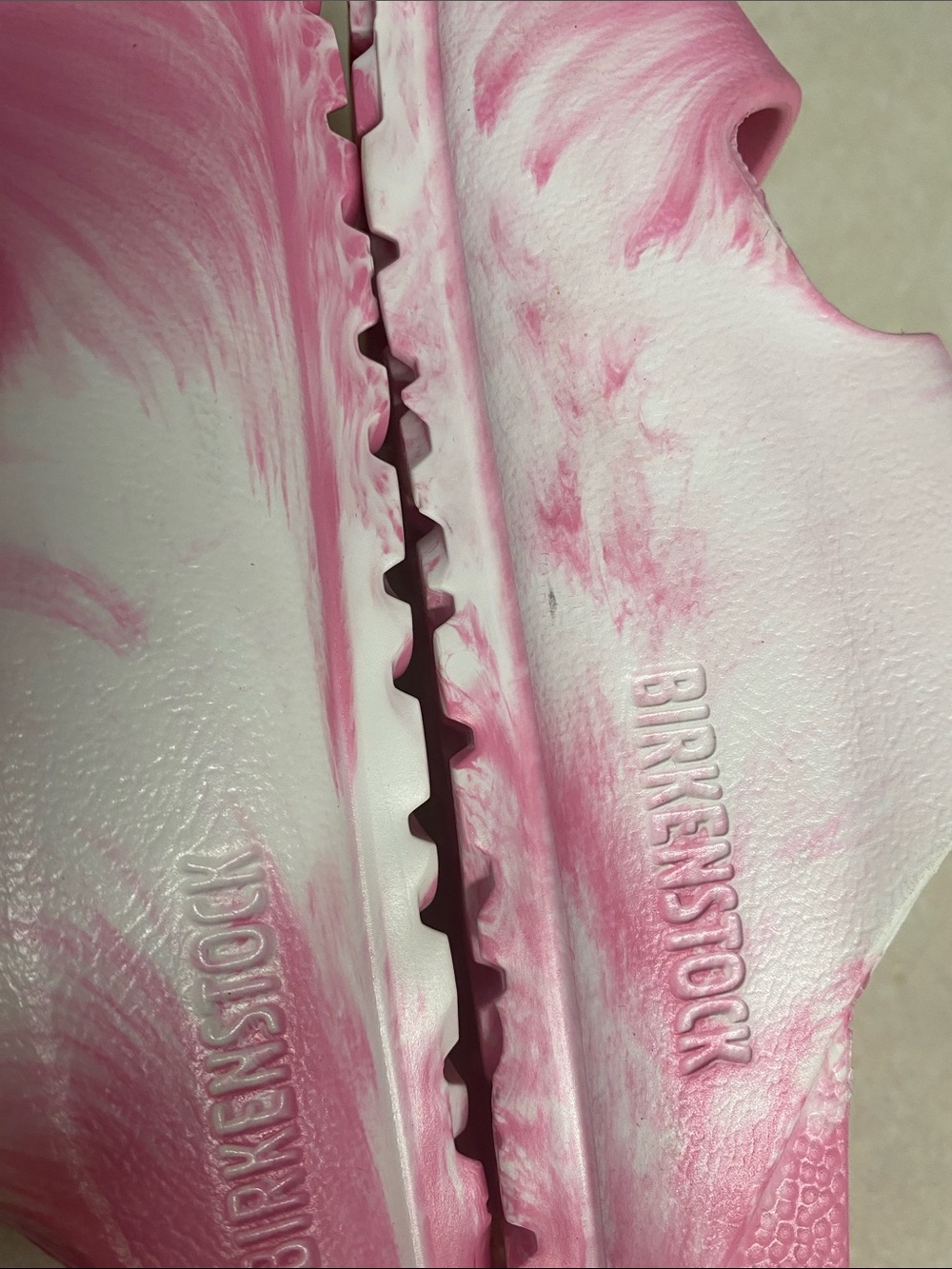 Birkenstock Pink and White Two-Strap EVA Slides L6 - Picture 7 of 10